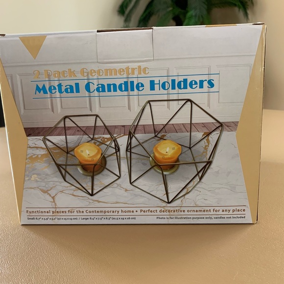 Metal Candle Holder Geometric Decorative 2 Pack - Picture 5 of 5